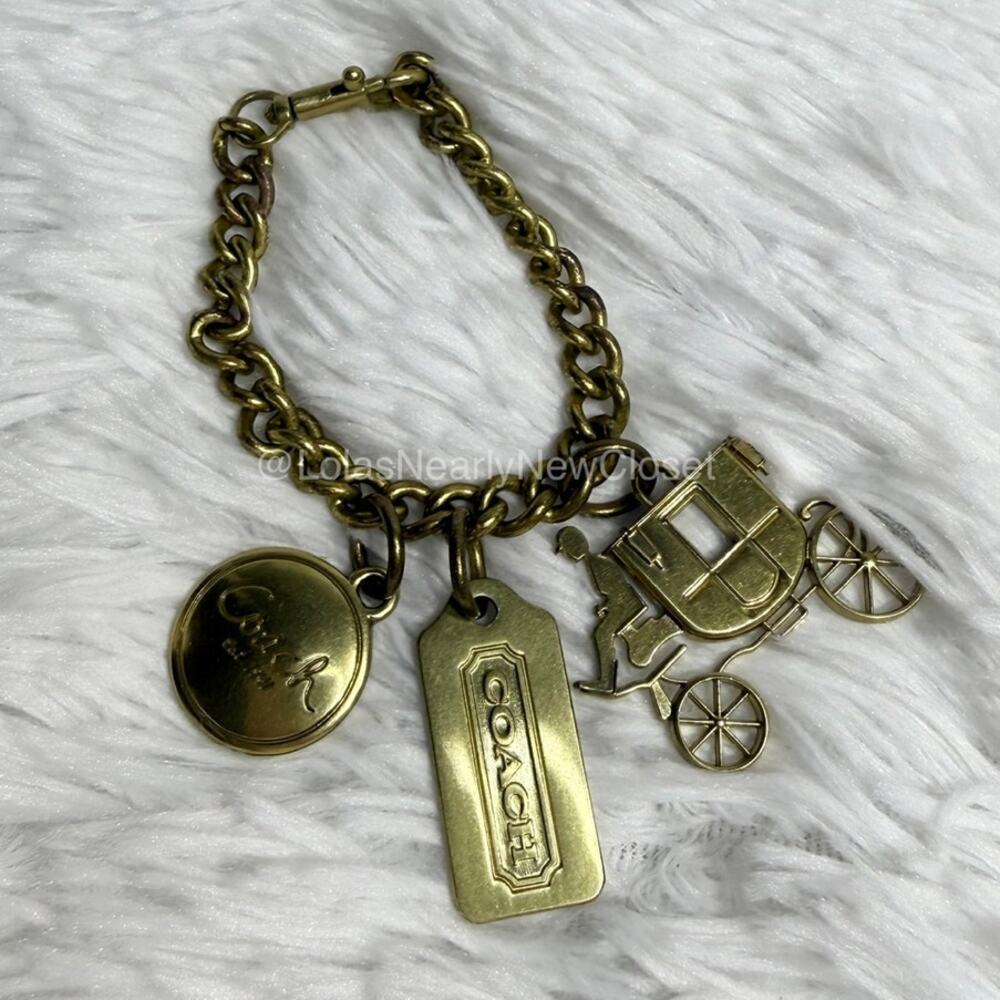 Vintage Coach Metal Horse and Carriage Bag Charm Keychain Key Fob